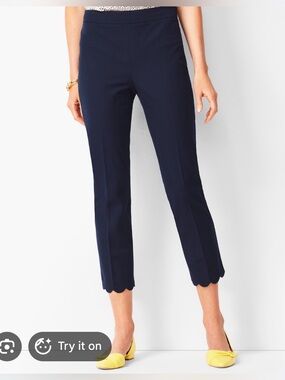Talbots Navy Scalloped-Cuff Cropped Pants